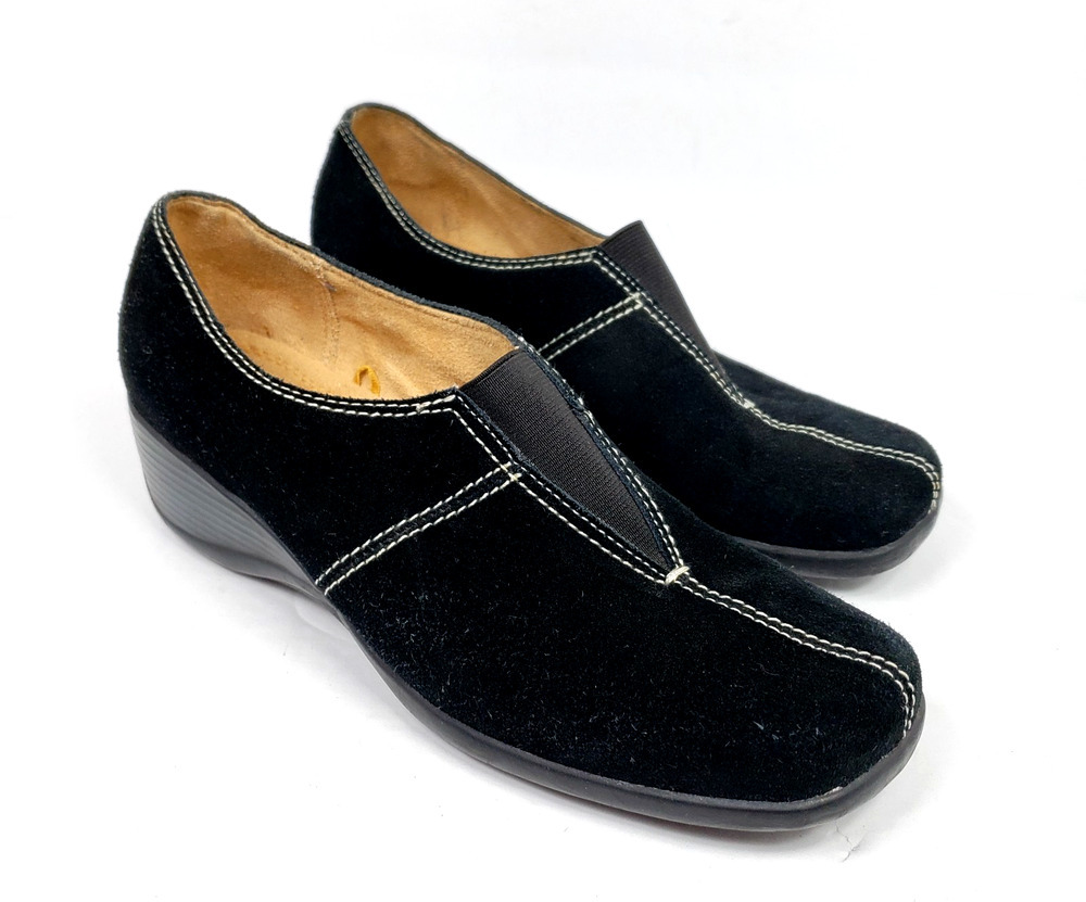 Naturalizer Armon Womens Size 8 Black Suede Slip On Comfort Wedge Loafer Shoes